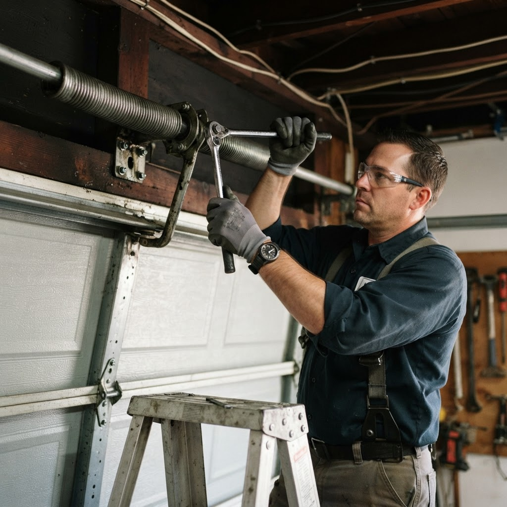 Freshly installed garage door panels